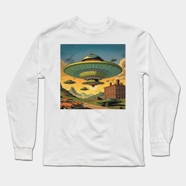 The Flying Saucers Are Here Long Sleeve T-Shirt by UFO CHRONICLES PODCAST